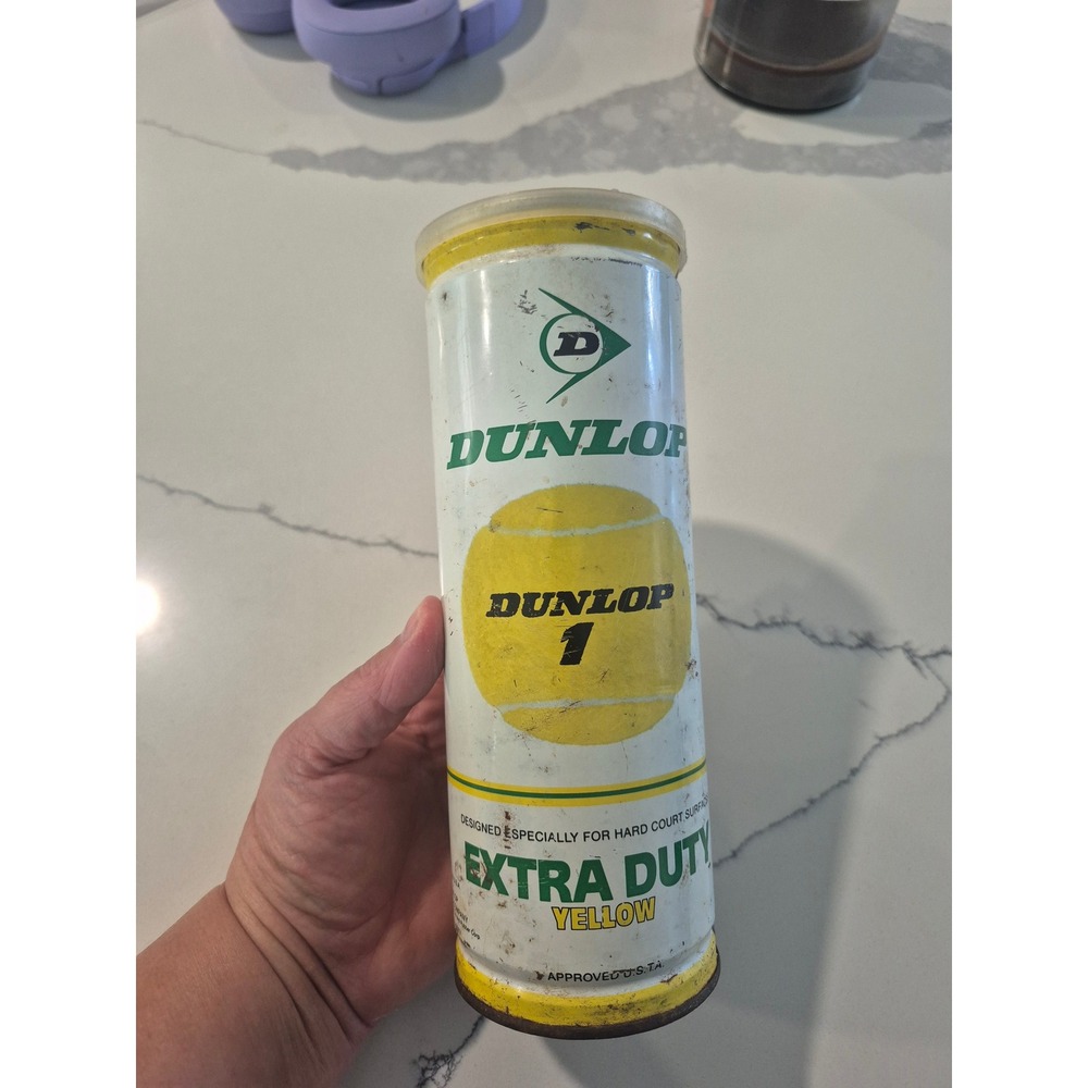 Vintage Dunlop Extra Duty Yellow Tennis Ball Tin Can Collectible Sports Decor